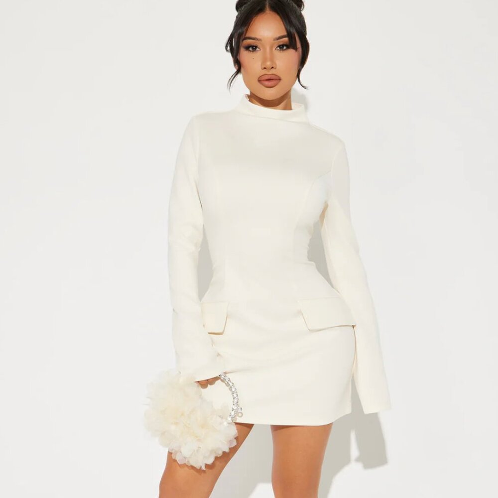 Small Long Sleeve Ponte Mini Dress - Ivory